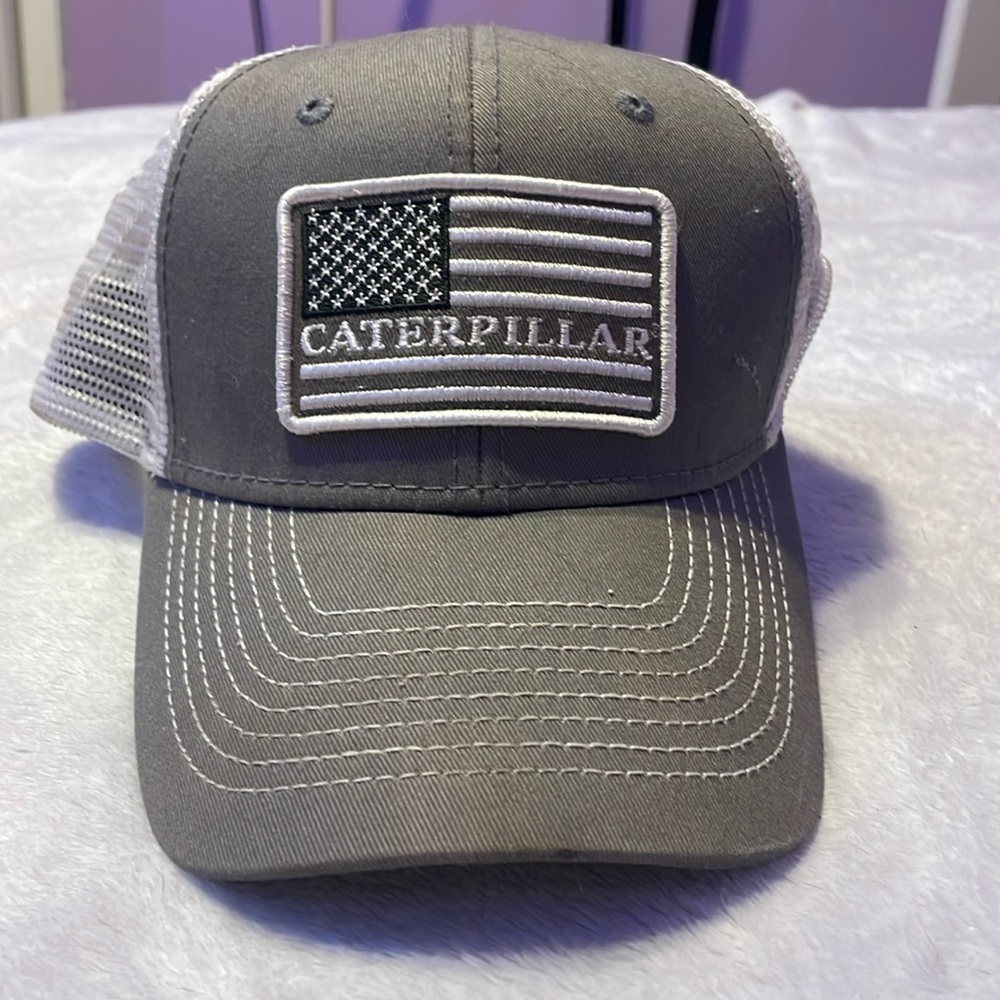 Gray and white baseball cap caterpillar with back net